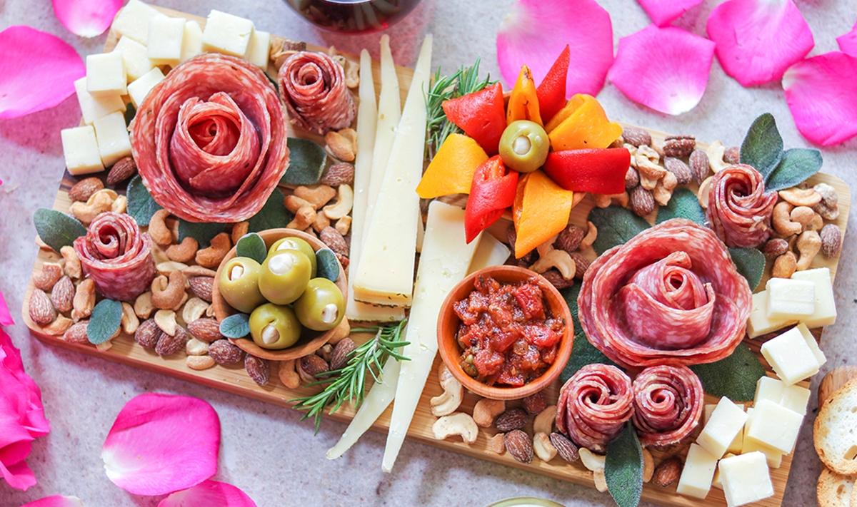 floral inspired charcuterie board