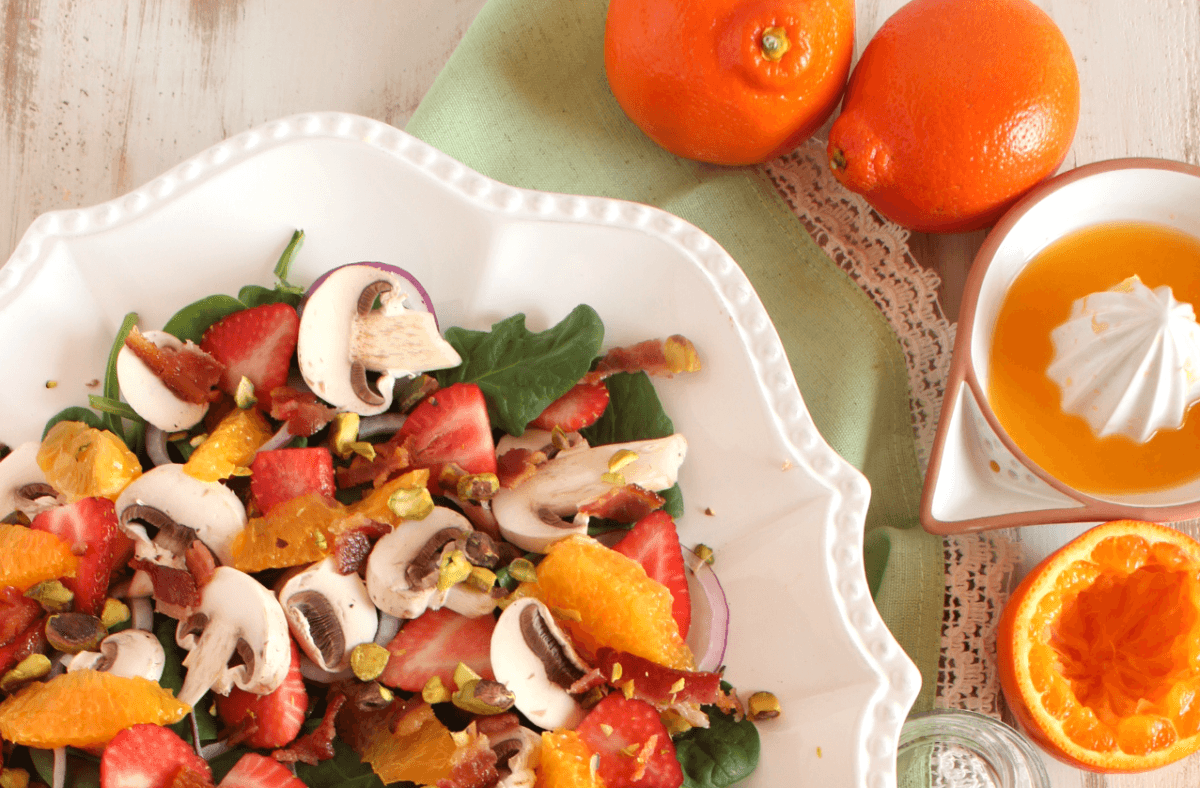 HoneyBell, Strawberry and Spinach Salad with Warm Bacon Citrus Dressing