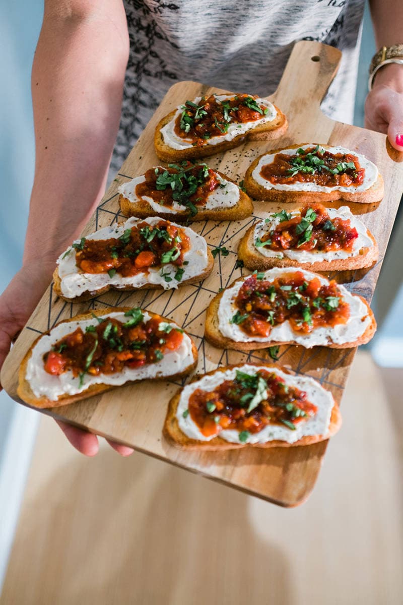 Whipped Goat Cheese Crostini with Sweet Cherry Peppers