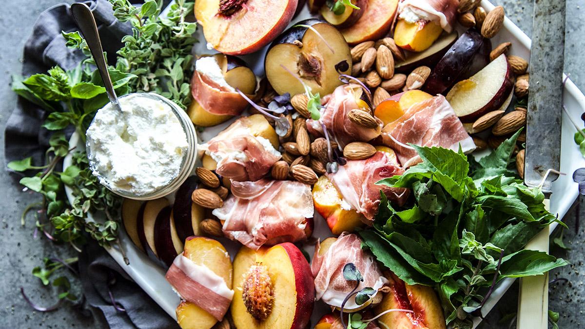 Prosciutto-Wrapped Stone Fruit with Ricotta Cheese