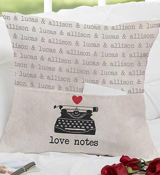 anniversary gift guide image   personalized pillow with a pocket for notes
