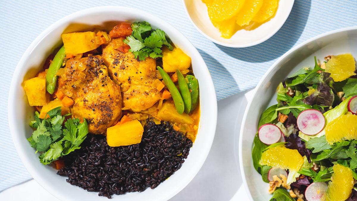 Pineapple Chicken Curry with Orange Ginger Salad