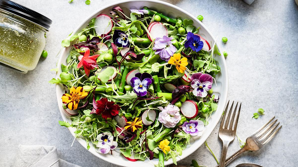Spring Salad with Eatable Flowers
