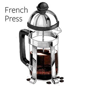 How to make coffee with a drawing of a French press full of coffee.