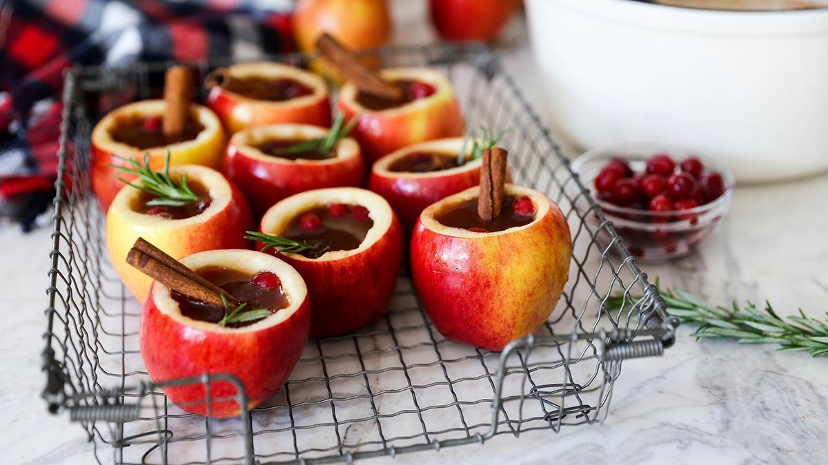Apple Cider and Cranberry Cocktail in Apple Cups