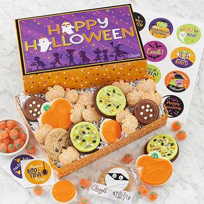 Halloween recipes with a box of Cheryl's cookies.