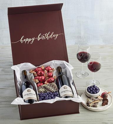th birthday ideas with a box of wine and chocolate.