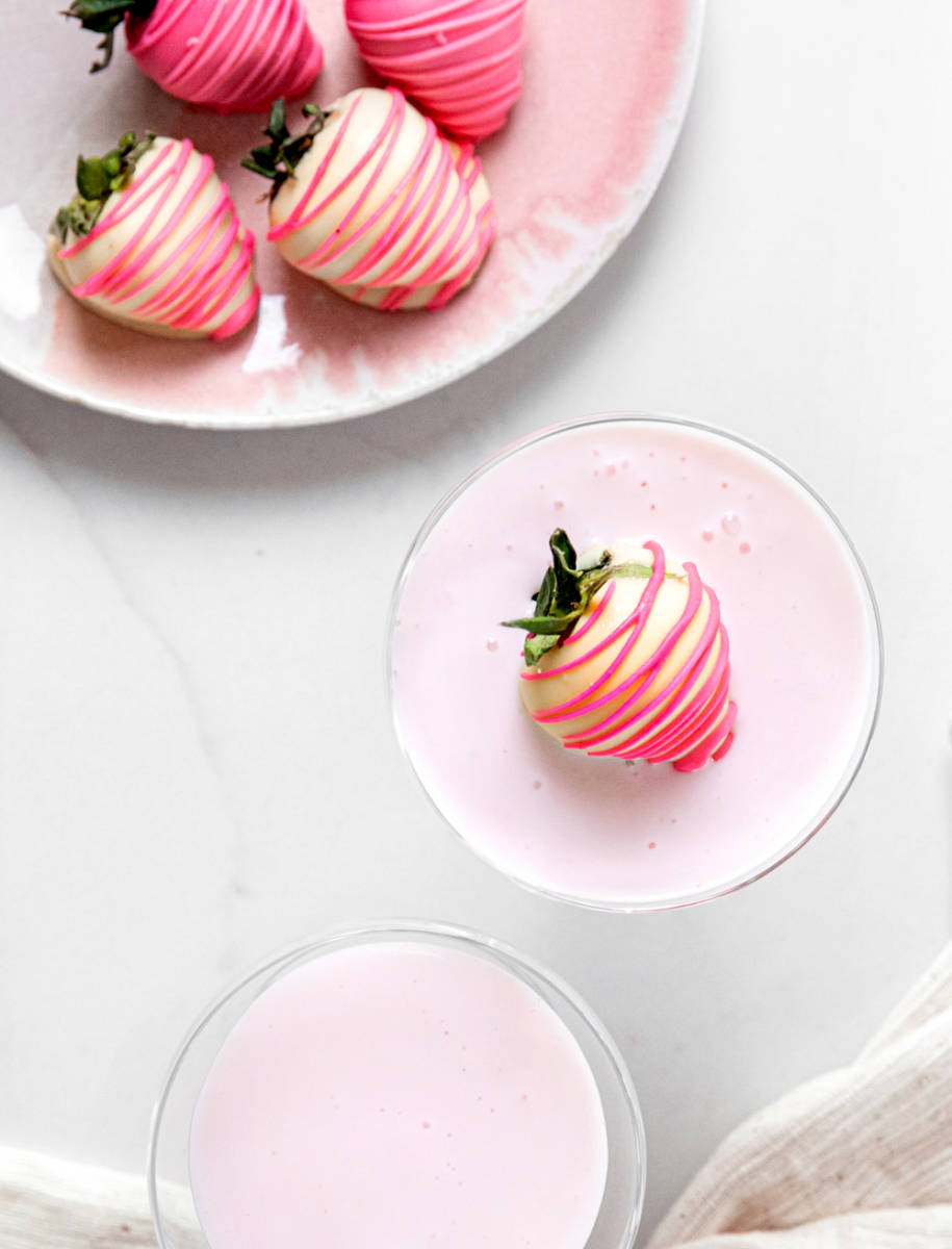 Galentine's Day Cocktail with Chocolate Covered Strawberries