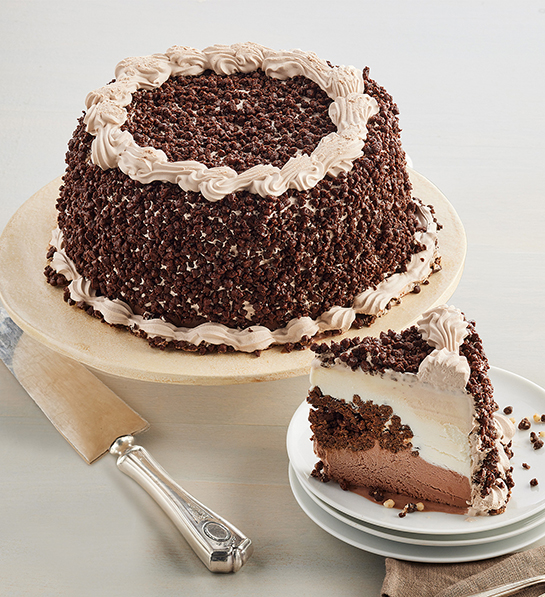 Birthday gift ideas with a Carvel cake on a stand