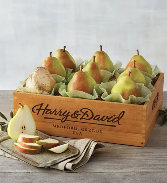 Pear harvest orchard crate of Harry  David pears