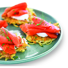 Smoked salmon. A lox latke offers a delightful mix of savory, salty, crunch goodness.