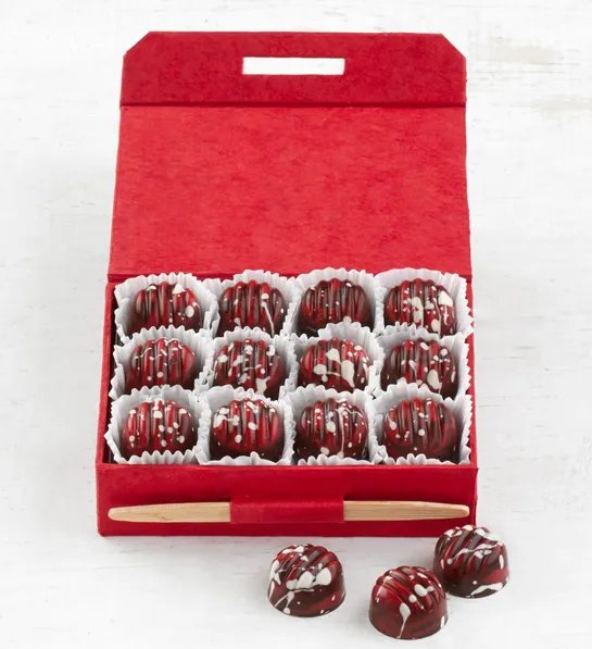 Best gifts with a box of mulled wine truffles decorated with chocolate