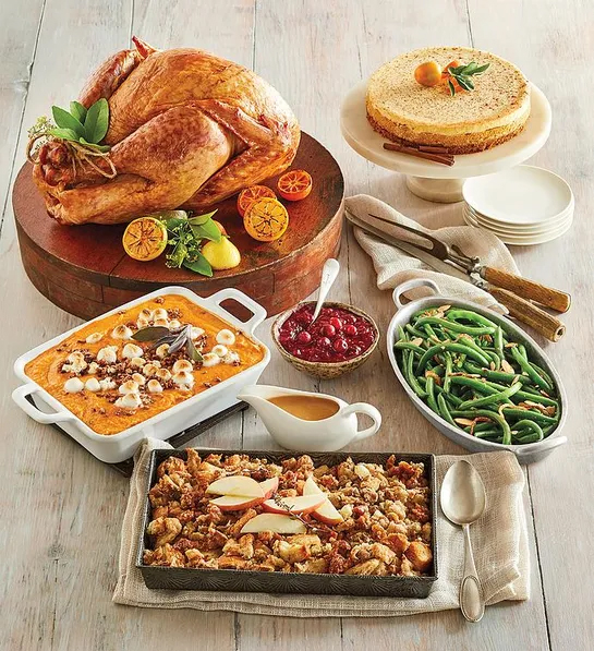 Can you fly with Thanksgiving food with a gourmet turkey meal on a table