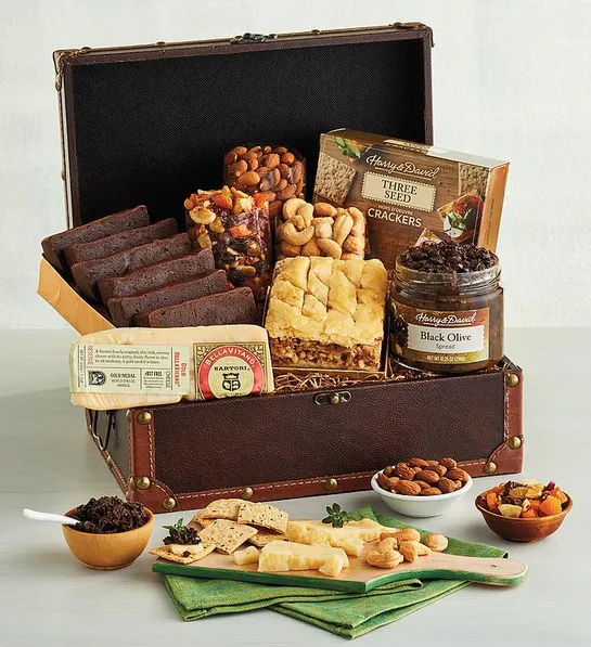 Gifting matrix with a chest full of sweet and savory snacks