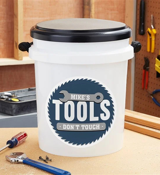 Gifts for coworkers with a personalized bucket for tools