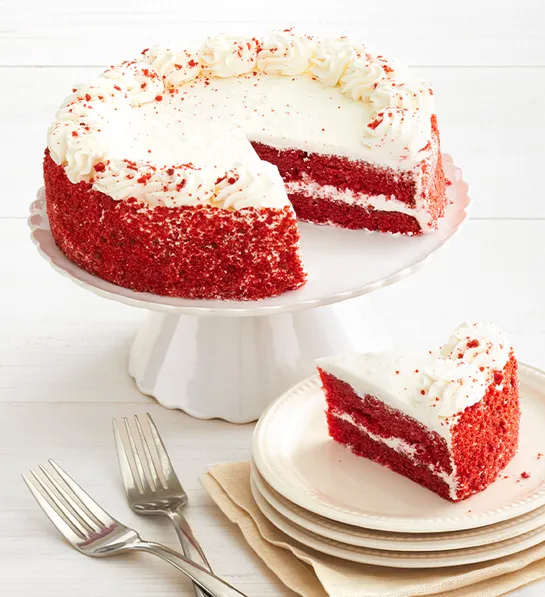 History of red velvet cake on a platter