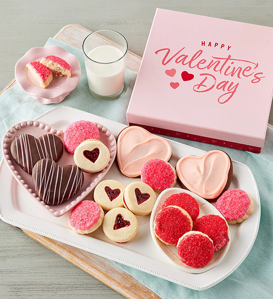 Valentines Day gifts for her with a box of heart shaped cookies