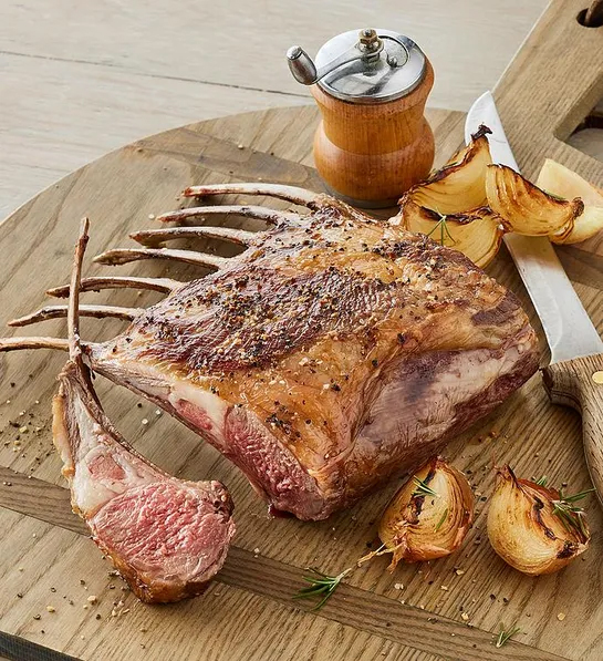 Rack of lamb on a cutting board