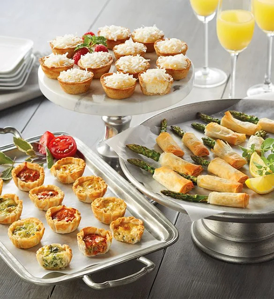 Quiche appetizers on platters