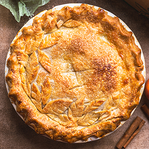 Overhead shot of freshly baked peach pie