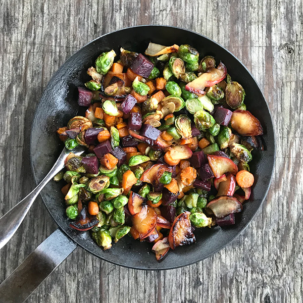 Sweet potato vegetable hash in a skillet