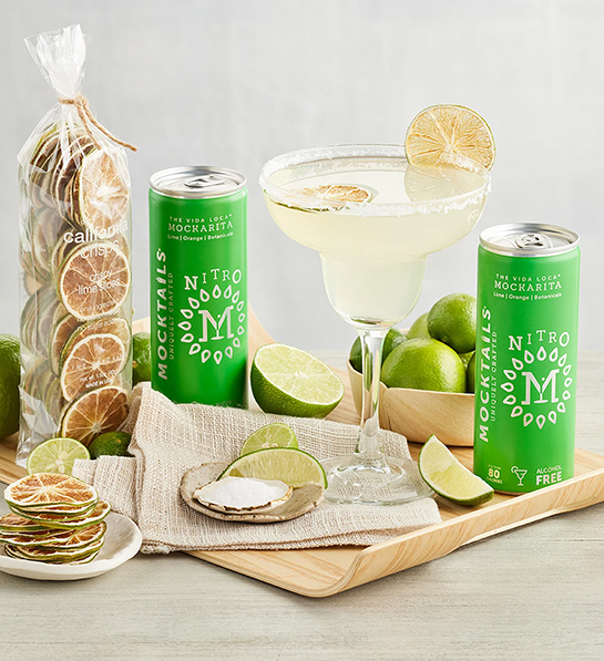 Mocktail food pairings with a margarita mocktail kit with dried fruit and fresh lime