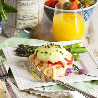 Smoked salmon eggs Benedict on a plate