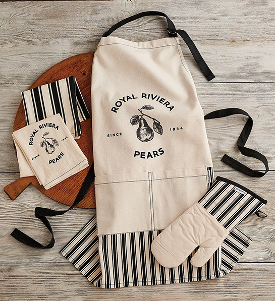 Gifts for the home cook with a set of matching aprons and linens