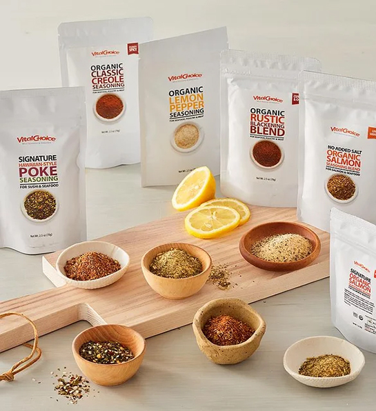 Gifts for the home cook with several bags of Vital Choice spice blends