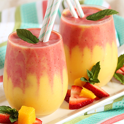 Mango recipes with two mango strawberry smoothies