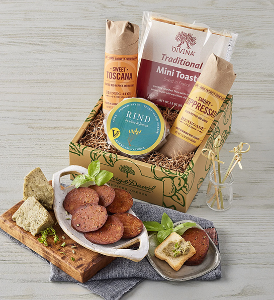 Thoughtful food gifts with a box of vegan charcuterie