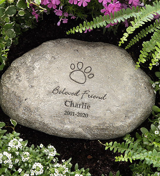 Feel better gifts with a carved stone in a garden